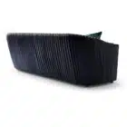 Sharpeia Pleated sofa in black leather with gold nailhead trim