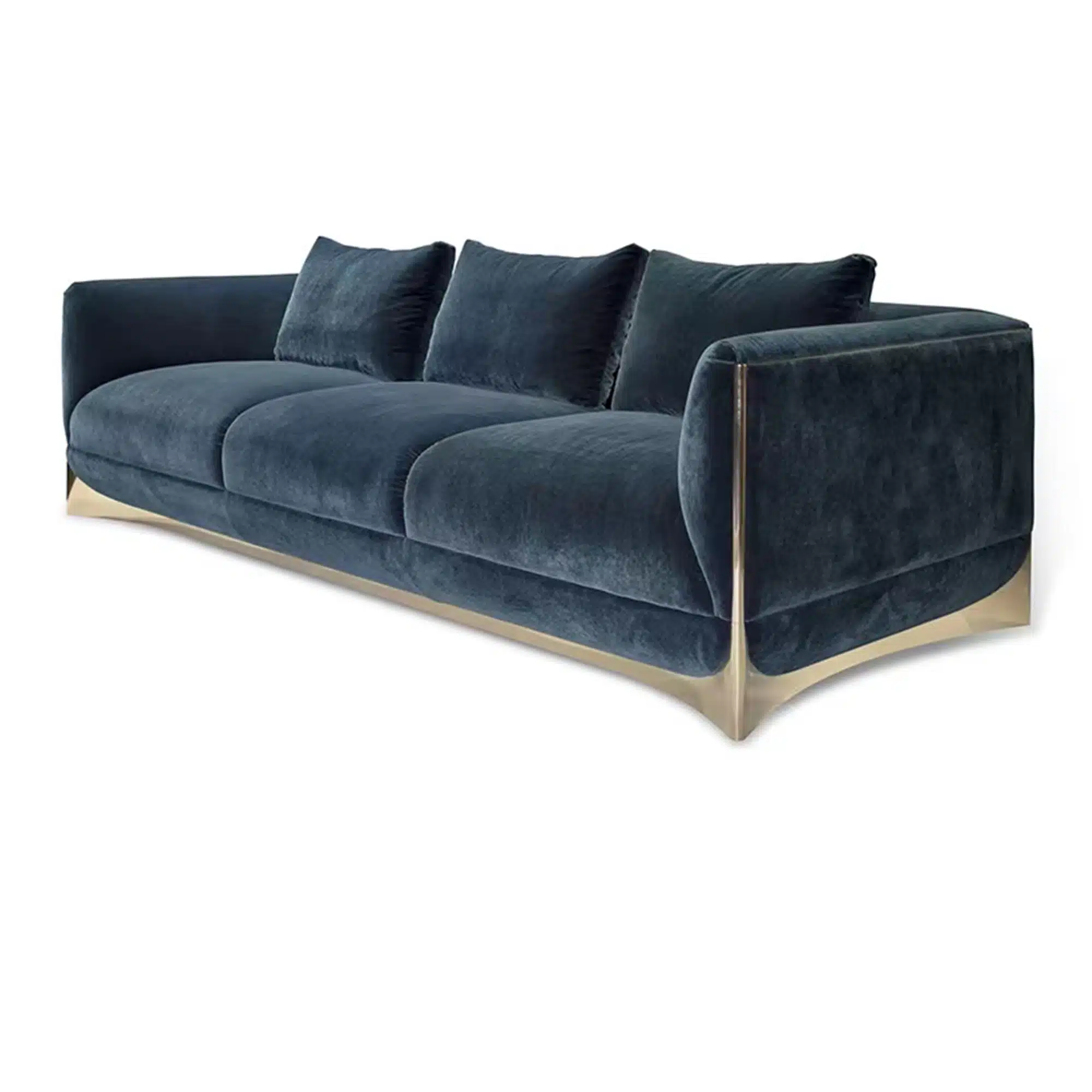 Varelli Curve sofa with polished stainless steel base and velvet upholstery