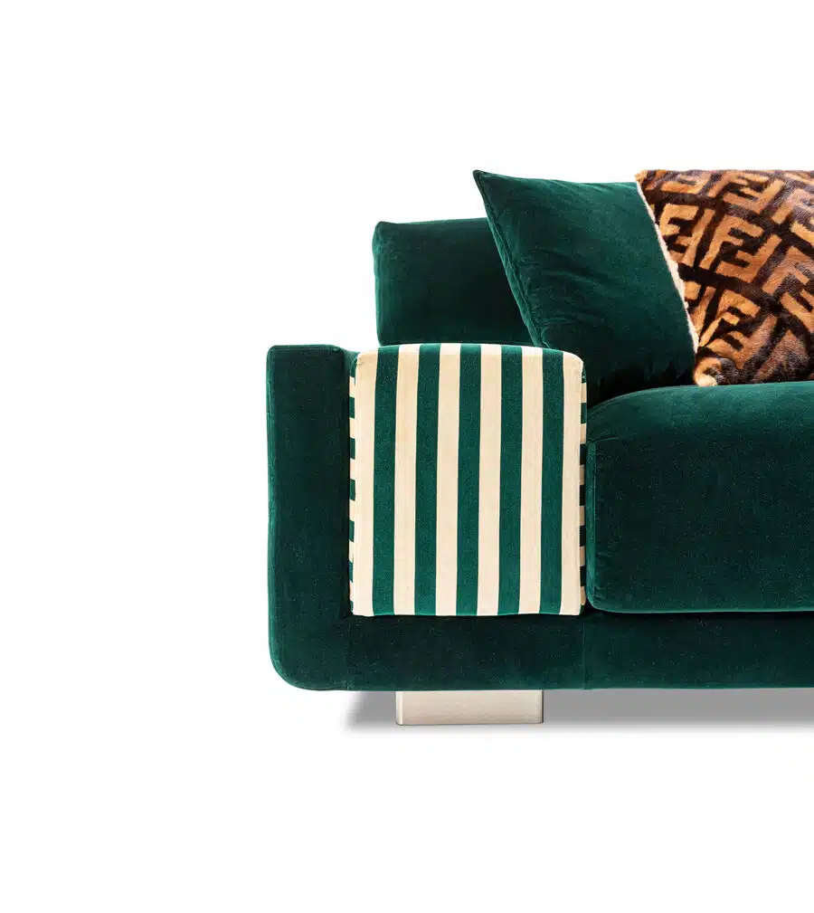 Verden Stripe sofa in green velvet with striped armrests